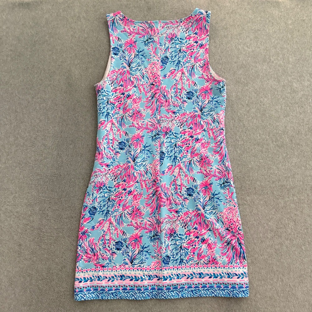 Lilly Pulitzer Larsen Stretch Terry Shift Dress Large Celestial Blue Seek Sea - Picture 6 of 11